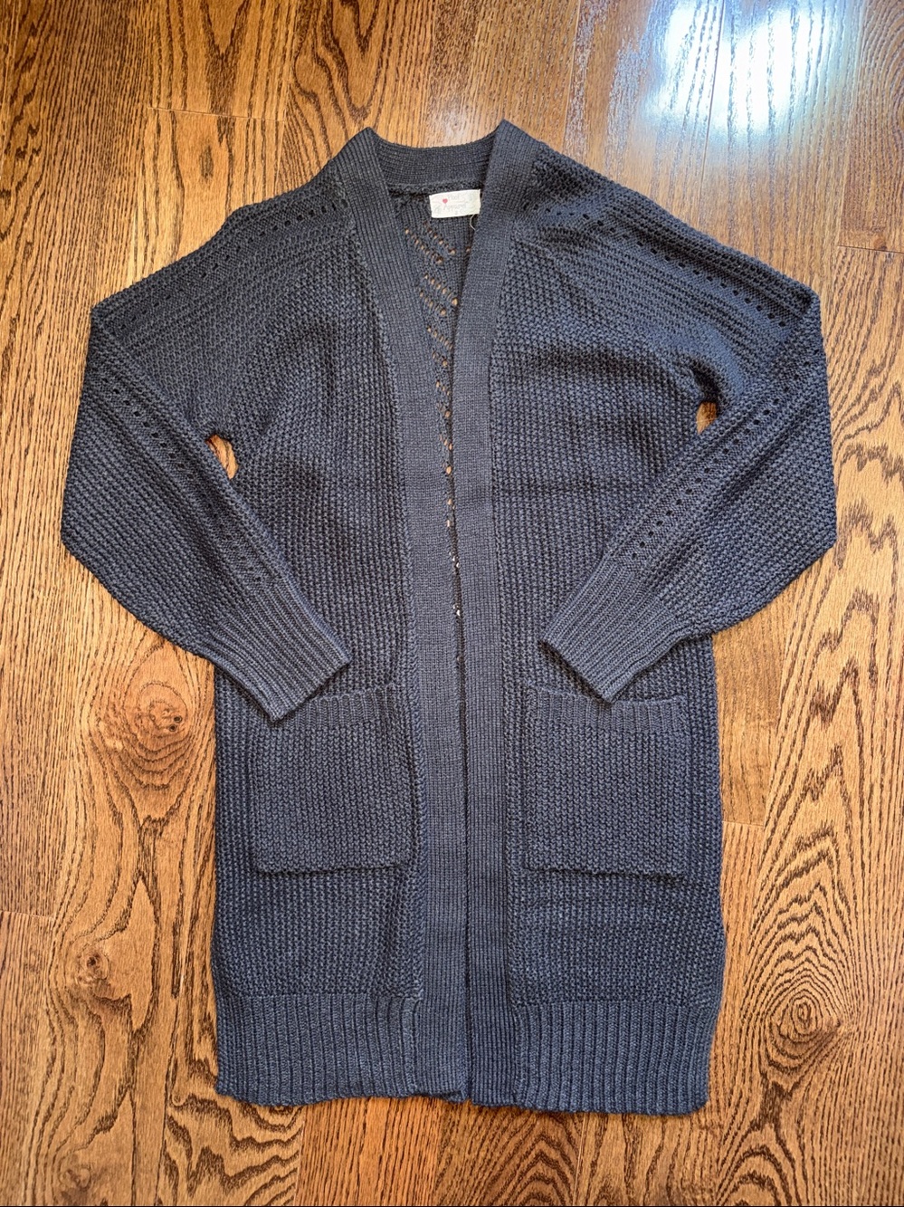 Size S juniors blue/gray open front cardigan.